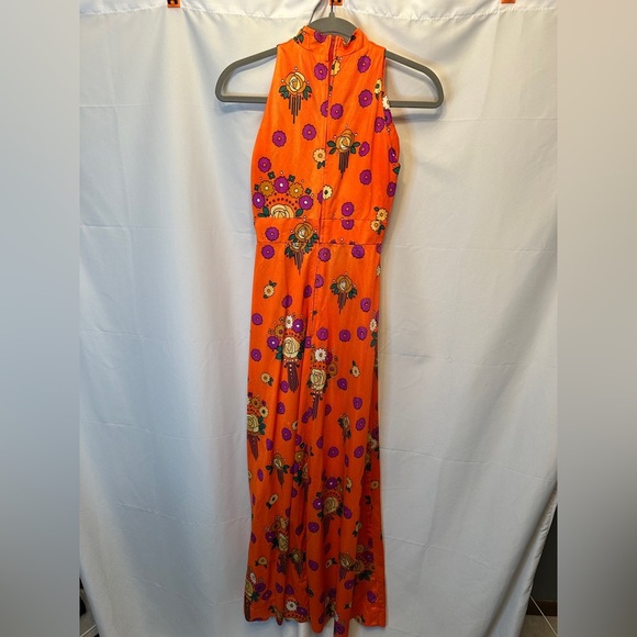 Vintage 1970s Lanz Original Dress Orange Floral Halter Dress Size XS/S Mod - Picture 5 of 9